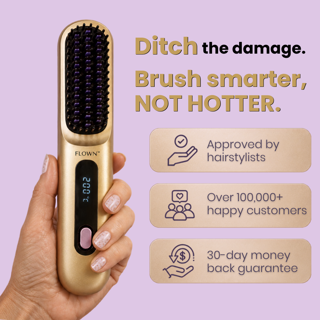 [NEW] FLOWN Portable Straightener Brush Gold - GoBrush PRO