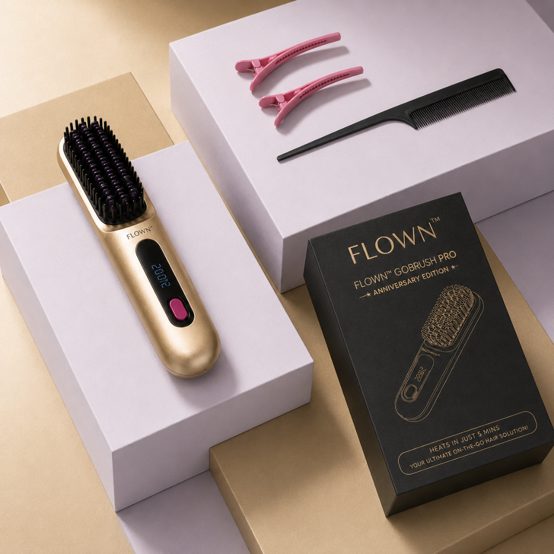 [NEW] FLOWN Portable Straightener Brush Gold - GoBrush PRO