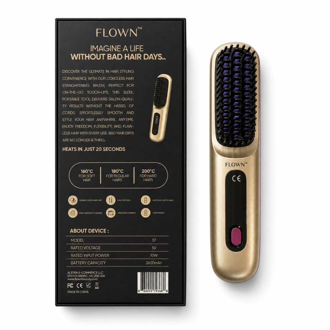 [NEW] FLOWN Portable Straightener Brush Gold - GoBrush PRO