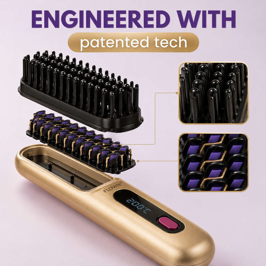 [NEW] FLOWN Portable Straightener Brush Gold - GoBrush PRO