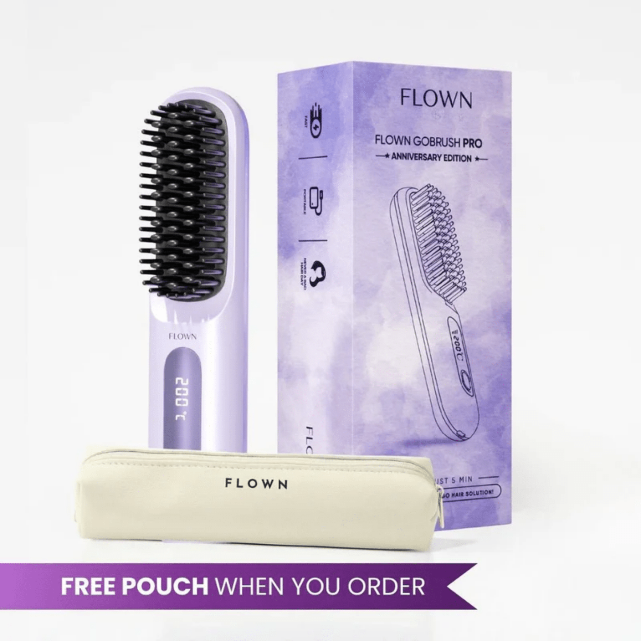 [NEW] FLOWN Portable Straightener Brush - GoBrush PRO Anniversary Edition - NUMOYA