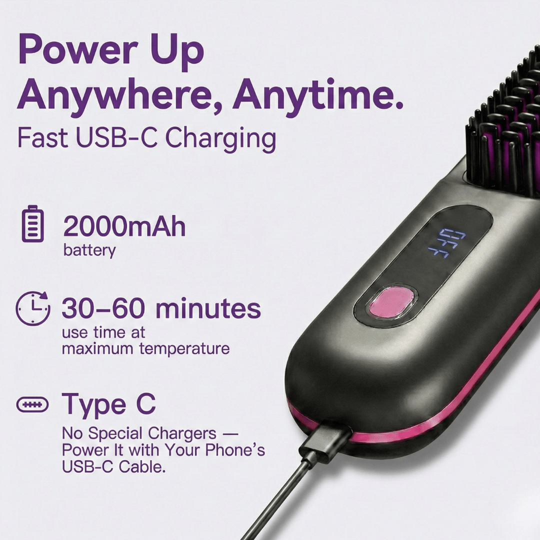 [NEW] Numoya Portable Straightener Brush - GoBrush PRO + Free Leather Pouch - NUMOYA