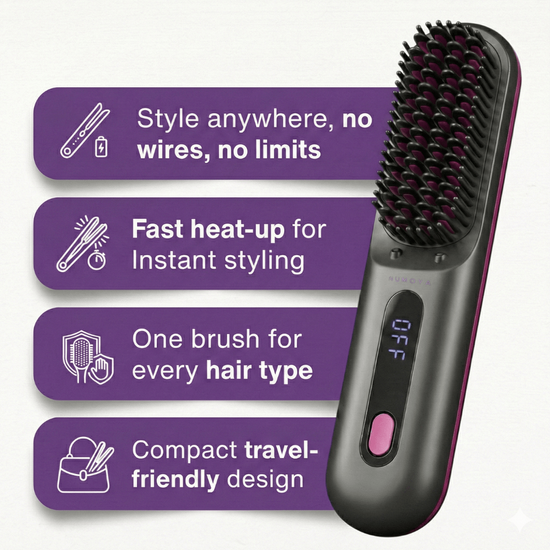 [NEW] Numoya Portable Straightener Brush - GoBrush PRO + Free Leather Pouch - NUMOYA